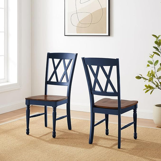 Crosley Furniture Shelby Traditional Wood X-Back Dining Room Chairs Set of 2, Kitchen Chair, Navy