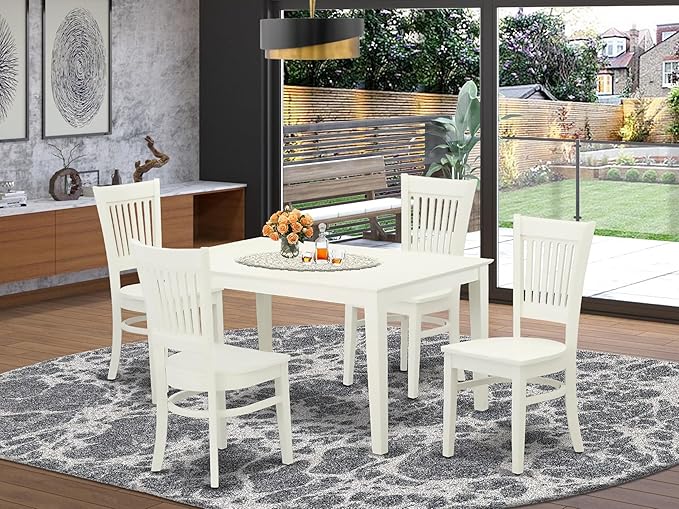 East West Furniture CAVA5-LWH-W 5 Piece Dinette Set for 4 Includes a Rectangle Dining Room Table and 4 Dining Chairs, 36x60 Inch, Linen White