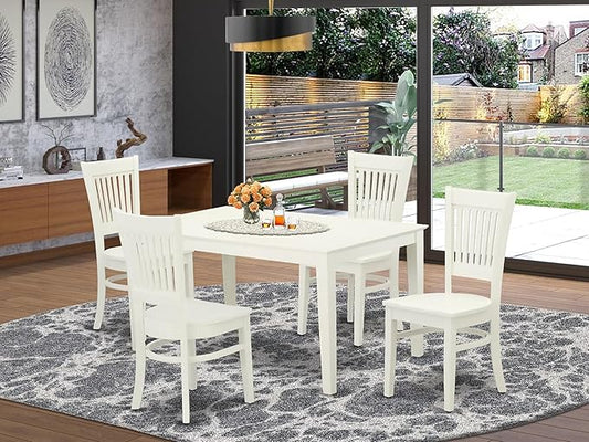 East West Furniture CAVA5-LWH-W 5 Piece Dinette Set for 4 Includes a Rectangle Dining Room Table and 4 Dining Chairs, 36x60 Inch, Linen White