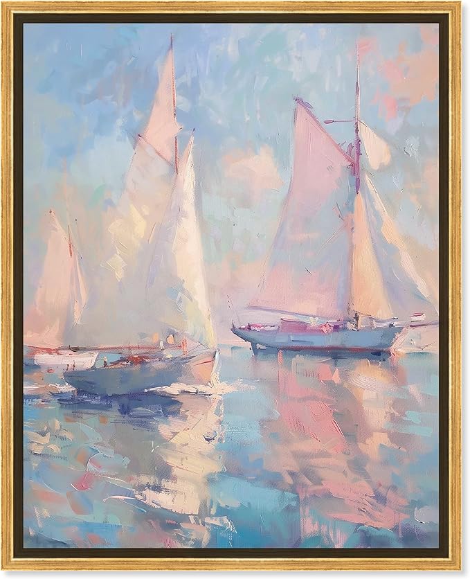 Art Remedy Set Sail Framed Sailing 1 Piece Canvas Wall Art, 25.5" x 31.5", Gold Frame