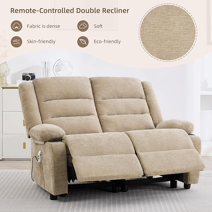 52Inch Power Loveseat Recliner,Electric Reclining Loveseat Sofa,Adjustable Love seat Recliner Sofa for Living Room,Bedroom with Charging Ports (Brown)