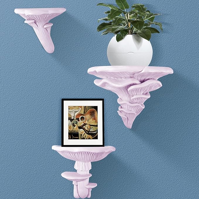 UITWMKTG 3 Pack Mushroom Shelves Floating Shelf Cottage Core Wall Decor Cute Hanging Shelf for Home Living Room Bedroom Kitchen Unique Wall Decor Pink