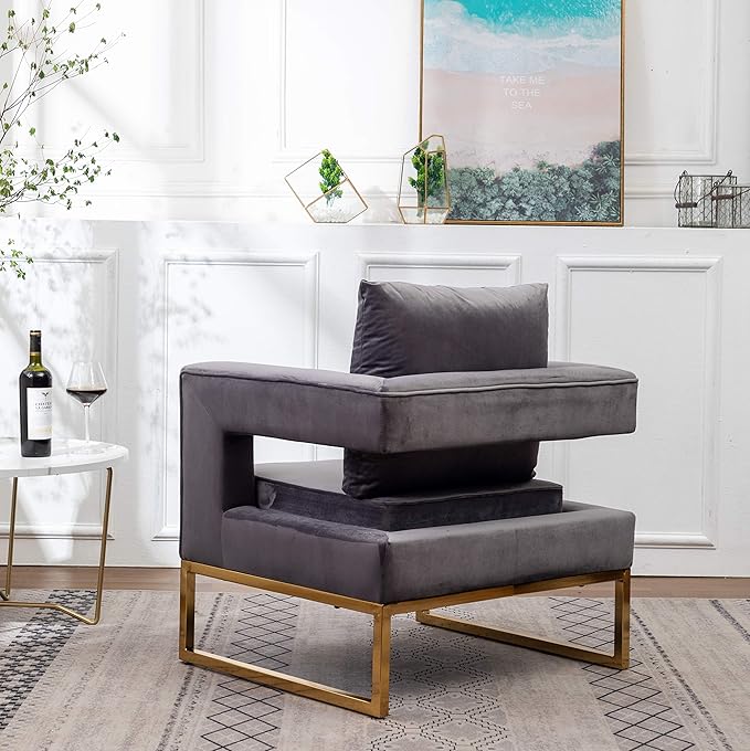 Roundhill Furniture Lenola Upholstered Accent Arm Chair, Gray 27.5D x 29.75W x 34.5H in