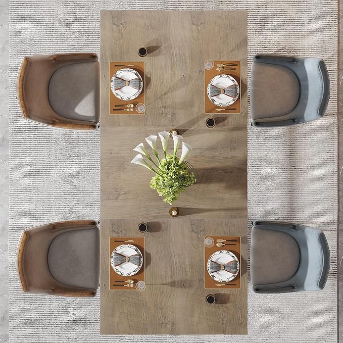 Tribesigns 63-Inch Rectangular Dining Table for 4 to 6, Modern Kitchen Tables with Stylish Metal Trestle Legs, Large Dinner Table for Dining Room, Only Table (Grey+Black)