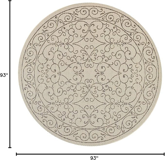 JONATHAN Y Vintage Filigree Indoor Outdoor Round Area Rug 8 Ft Beige/Brown, Charleston Textured Weave for Backyard, Patio, Porch, Easy-Cleaning, High Traffic, Pet-Friendly, Non-Shedding (SMB106A-8R)