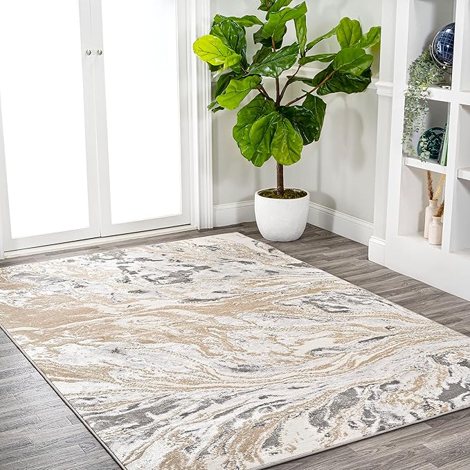 JONATHAN Y Swirl Marbled Beige/Ivory Indoor Area Rug 8X10 ft, Abstract for Living Room, Bedroom, Kitchen, Office, Easy-Cleaning, High Traffic, Pet-Friendly, Non-Shedding SOR203F-8