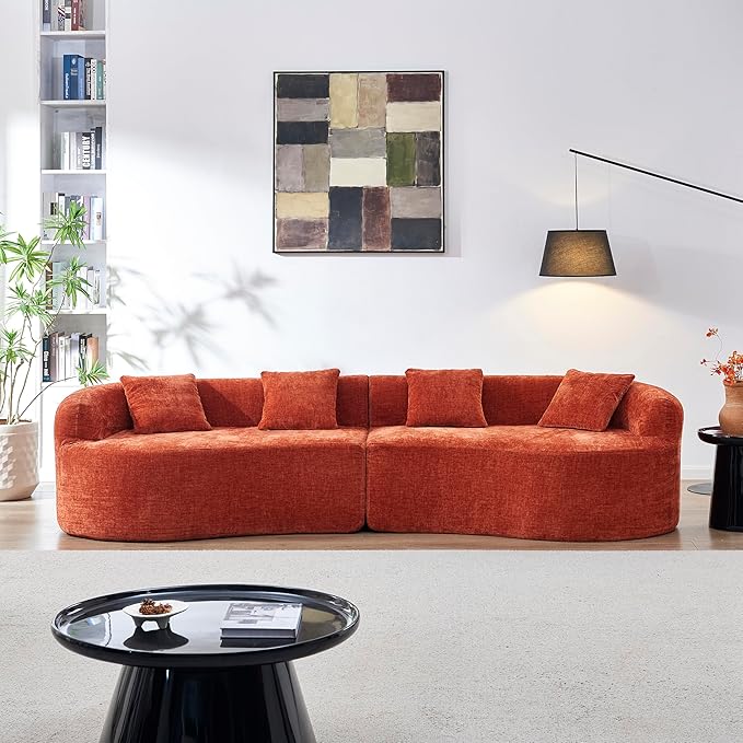 111" Curved Modular Sectional Sofa Couch, Deep Seat Boneless Cloud Couch with 4 Pillows, High Density Foam Floor Lounge Sofa for Living Room, Apartment,Premium Chenille Fabric | Breathable material, Softness