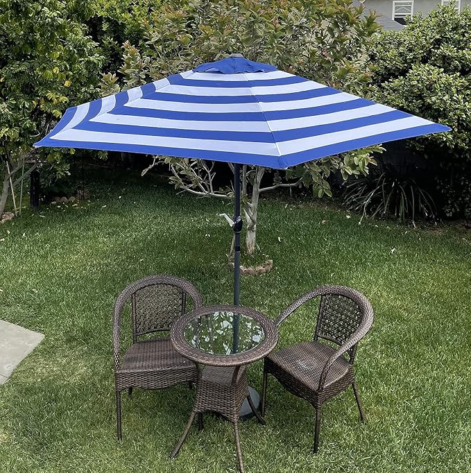 BELLRINO Replacement 9 ft 6 ribs ROYAL BLUE/WHITE STRIPE STRONG & THICK Umbrella Canopy (Canopy Only)