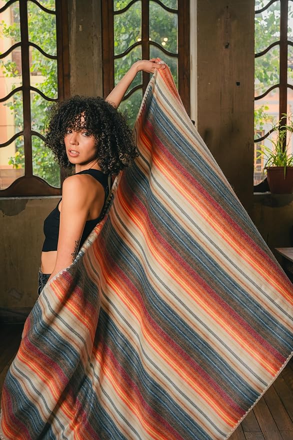 ALPAKITAS Alpaca Wool Blanket Throw | Large, Beautiful, Warm, Stripes | 64 x 45 inches | Ultra-Soft, Hypoallergenic and Breathable | Non-Itchy or Scratchy (Brown)