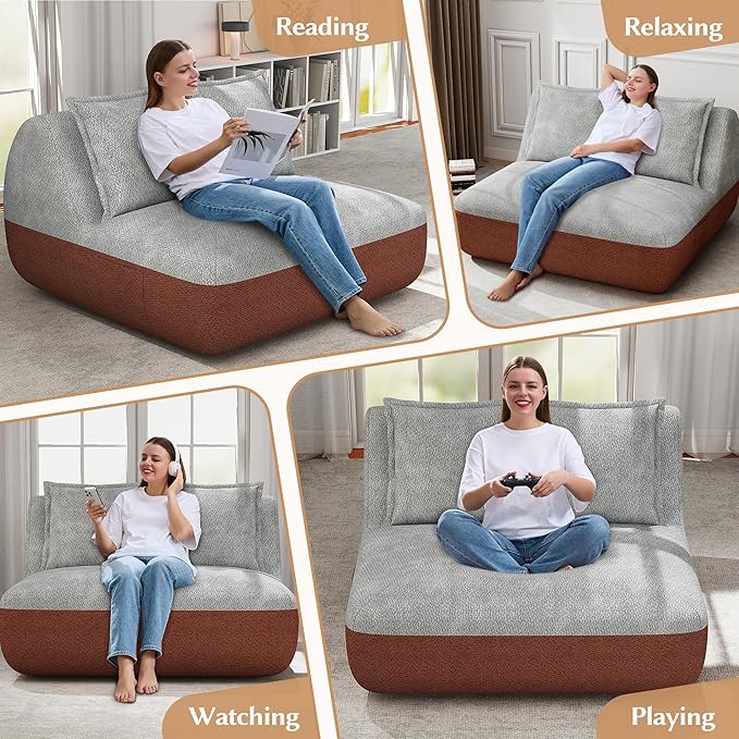 Hobestluk Small Couches for Small Spaces,42” Mini Loveseat Sofa 2-Seater Armless Sofa Chair with Side Pocket for Living Room,Bedroom,Dorm,Office (Terracotta+Light Grey)