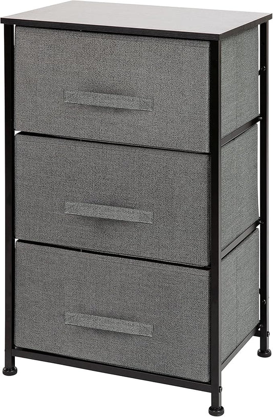 Flash Furniture Harris 3 Drawer Storage Dresser - Black Cast Iron Frame and Wood Top - 3 Easy Pull Dark Gray Fabric Drawers