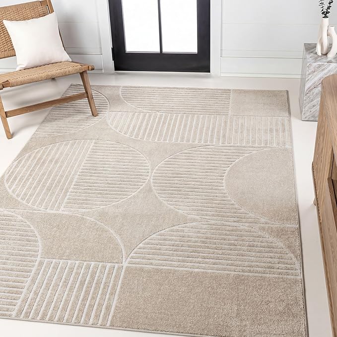 JONATHAN Y Nordby High-Low Arch Striped Indoor/Outdoor Area Rug, 3x5, Beige/Cream, for Patio, Backyard, Living Room, Bedroom, Office, Hose-Washable (SCN104E-3)