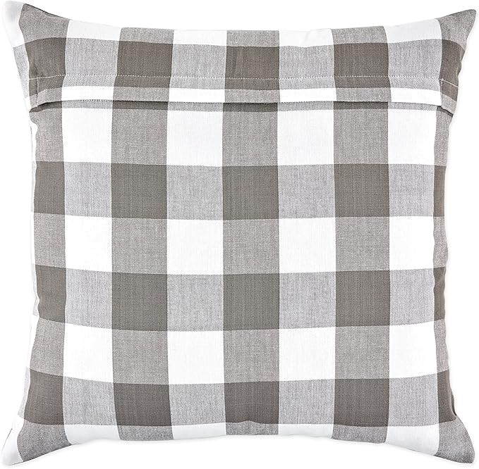 DII Decorative Square Throw Pillow Cover Collection Cotton, Machine Washable, Hidden Zipper, 18x18, Gray Gingham, 4 Piece