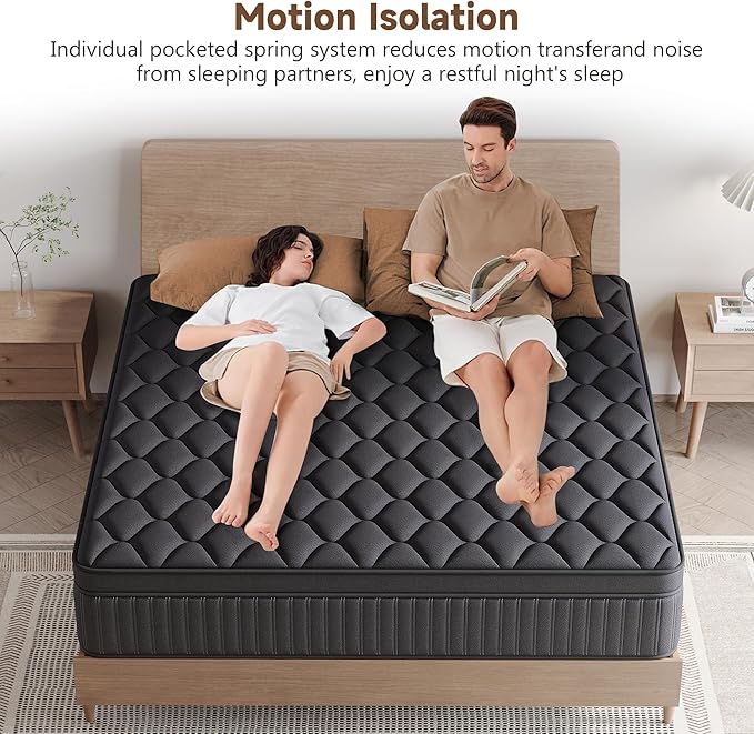 Queen Mattress, 8 Inch Medium Firm Hybrid Mattress in a Box, Individual Pocket Spring for Pressure Relief & Motion Isolation, Reinforced Edge Support, CertiPUR-US Certified (8 Inch, Queen)