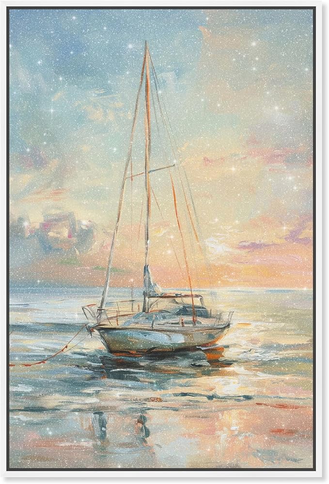 Art Remedy Boat On The Shore Framed Sailing 1 Piece Canvas Wall Art, 11" x 16", White Frame