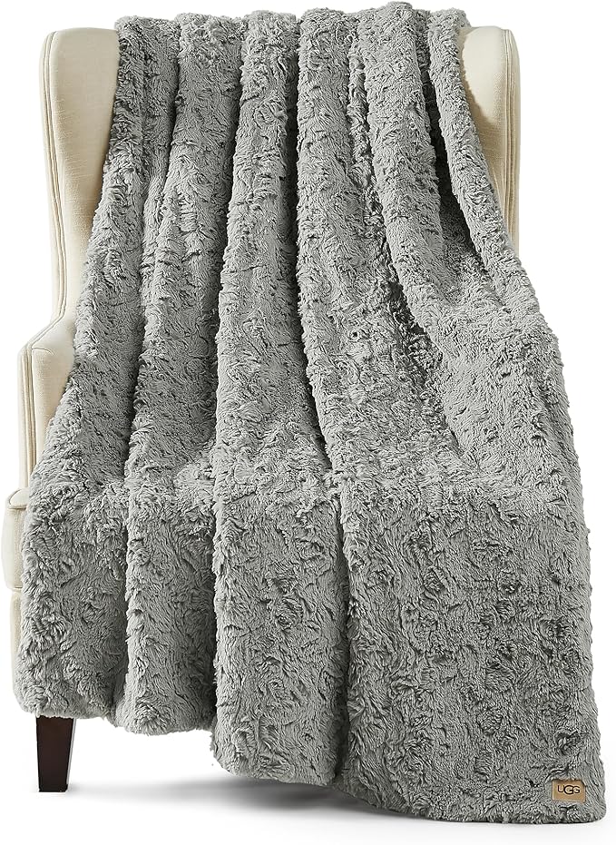 UGG 70x50-Inch Adalee Faux Fur Throw Blanket and Euphoria Faux Fur Reversible Throw for Sofa Couch Bed