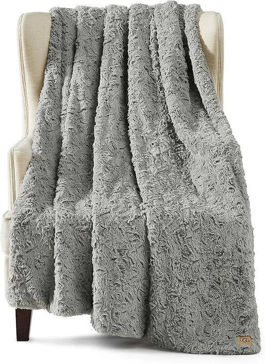 UGG 70x50-Inch Adalee Faux Fur Throw Blanket and Euphoria Faux Fur Reversible Throw for Sofa Couch Bed