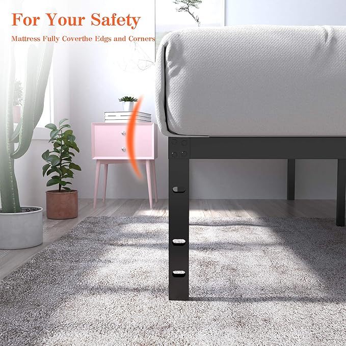 18 Inch Tall 3500lbs Heavy Duty Bed Frame Metal Platform/Maximum Storage/Mattress Foundation/Steel Slats Support/Noise Free/Box Spring Replacement,Cal King