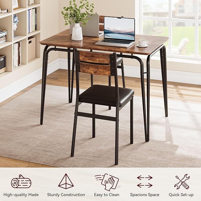 Dining Table for 2, Small Table and Chairs Set of 2, Square Dinette Set for 2, Dinner Table Set, 3 Piece Kitchen & Dining Room Sets for Small Space, Apartment (Vintage, Dining Table with 4 Chairs)