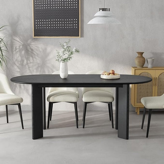 Casaphoria 67" Farmhouse Dining Table for 6，Wood Oval Living Room Table, Modern Kitchen Table with Sturdy Base & Thickened Tabletop, Easy to Assembly & Clean, Black