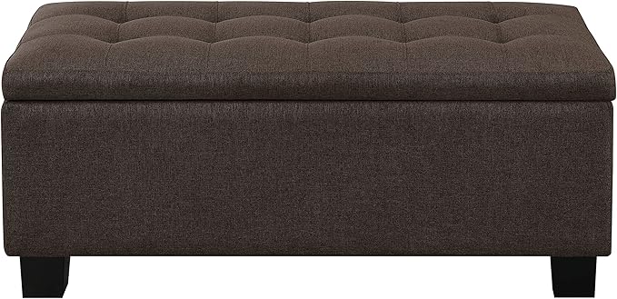 AC Pacific Tina Mid-Century Modern Tufted Storage Bench Lift Top with 2 Matching Ottomans, Upholstered Accent Seating for Living Room or Bedroom, Brown