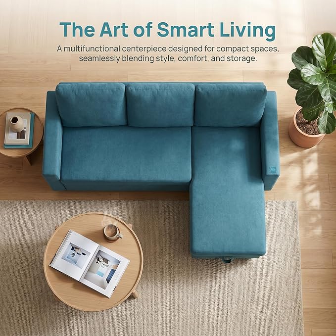 Pull Out Couch, L Shaped Sectional Couch with Pull Out Bed, Convertible Sofa Bed with Storage Chaise, Queen Size Sleeper Sofa, Sofa Bed Couch, Sleeper Sofa with Storage, Blue