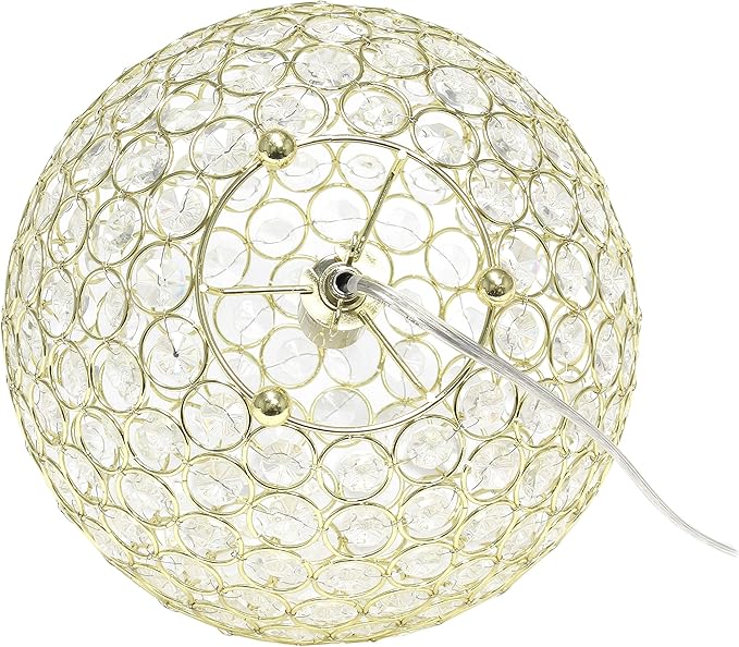 Elegant Designs LT1067-GLD 10" Elipse Crystal Collection Metal Crystal Ball Sequin Table Desk Lamp for Accent Lighting, Décor, Living Room, Gold