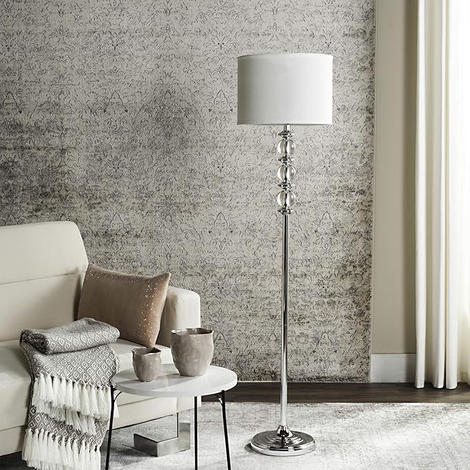 SAFAVIEH Lighting Collection Riga Clear Crystal/ Chrome 60-inch Living Room Bedroom Home Office Standing Floor Lamp (LED Bulb Included)