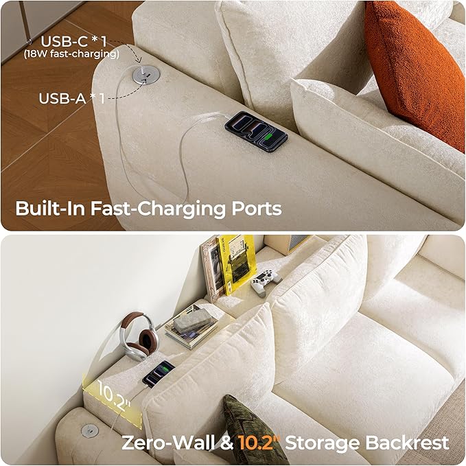 103" Electric Pull Out Sleeper Sofa Bed, 2in1 Convertible Power Extendable Couch Bed with Fast Charging USB&3 Smart Motor&Wide Back, Oversized Couches for Living Room&Small Space, Velvet Beige | Electric Extendable, Stepless Adjustment, Fast-Charging P...