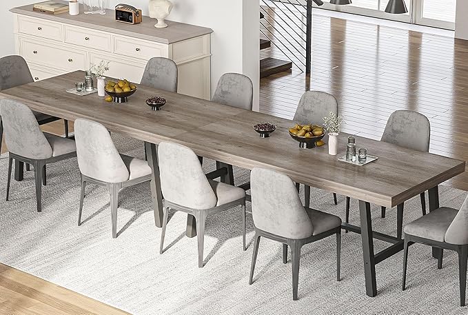70 Inch Farmhouse Dining Table for 6 to 8, Large Rectangular Dinner Table for Dining Room, Home Office, Living Room, Gray