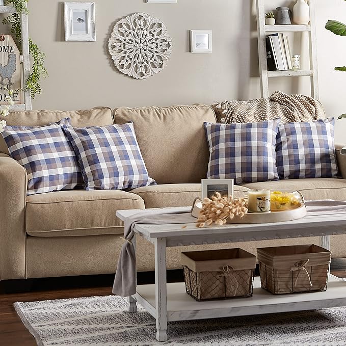 DII Throw Pillow Cover Collection Decorative Square, 18x18, French Blue Tri-Color, 4 Piece
