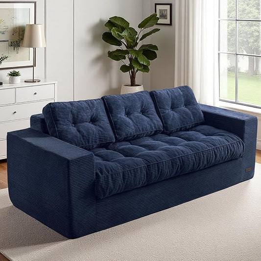 MAXYOYO Oversized Loveseat Sofa Couch, Upholstered Bean Bag Chair Cloud 3-Seat for Adults, Boneless Couch with Tufted Cushion & Pillows, Sofa in A Box, No Assembly Required, Navy