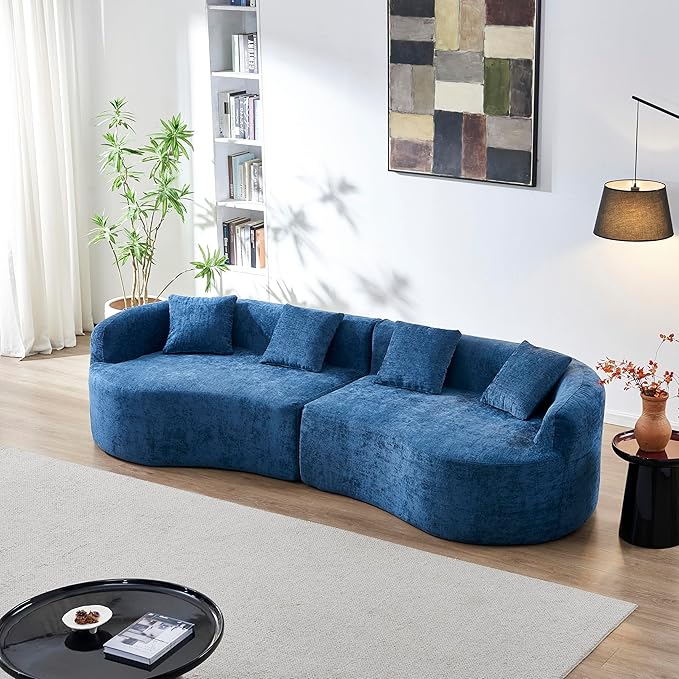111" Curved Modular Sectional Sofa Couch, Deep Seat Boneless Cloud Couch with 4 Pillows, High Density Foam Floor Lounge Sofa for Living Room, Apartment,Premium Chenille Fabric | Breathable material, Softness