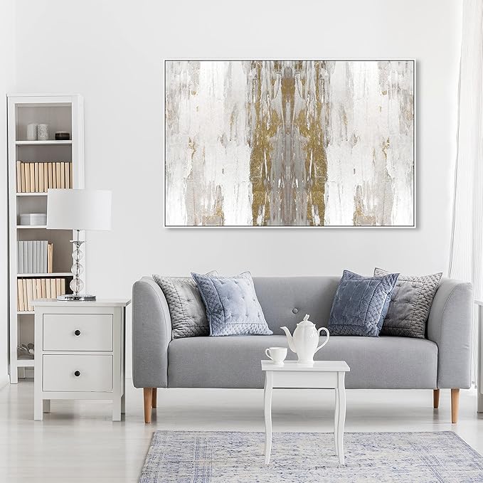 The Oliver Gal Artist Co. Abstract Framed Wall Art Canvas Prints 'Sensation Paint Home Décor, 54" x 36", Gold, White