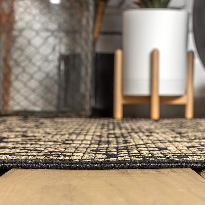 JONATHAN Y Vintage Filigree Indoor Outdoor Square Area Rug 3X3 Black/Khaki, Madrid Textured Weave for Backyard, Patio, Porch, Easy-Cleaning, High Traffic, Pet-Friendly, Non-Shedding (SMB107A-3SQ)