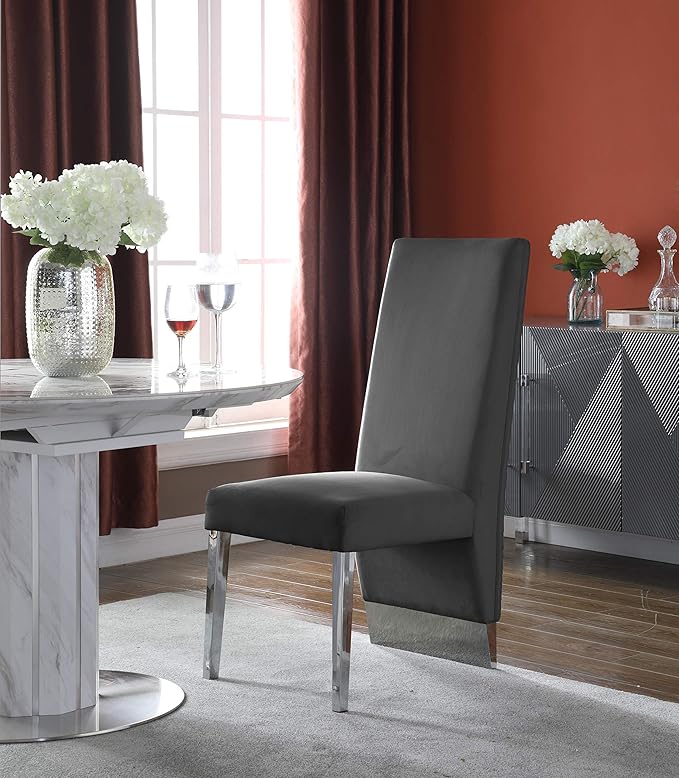 Meridian Furniture Porsha 19" H Velvet Dining Chair in Gray (Set of 2)