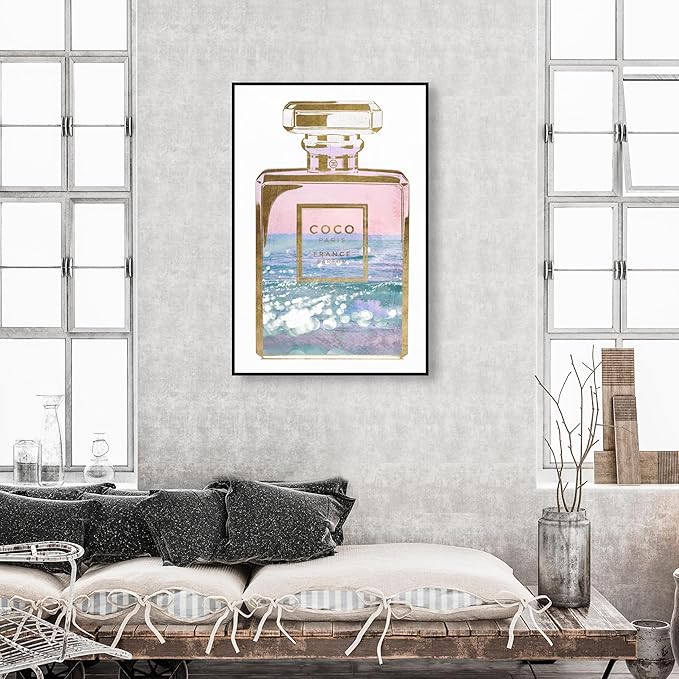 The Oliver Gal Artist Co. Fashion and Glam Wall Art Canvas Prints Blush Ocean Spray Perfume Home Décor, 30" x 45", Black Floating Frame