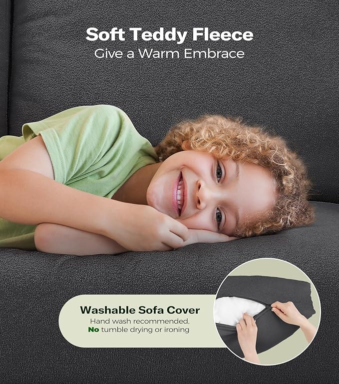 Welzona Loveseat, 51" Small Couch, Comfy Teddy Love Seat for Living Room, Tool-Free Setup Loveseat Sofa for Small Spaces, All-Wood Small Sofa Couch for Bedroom, No Pillow Included, Grey