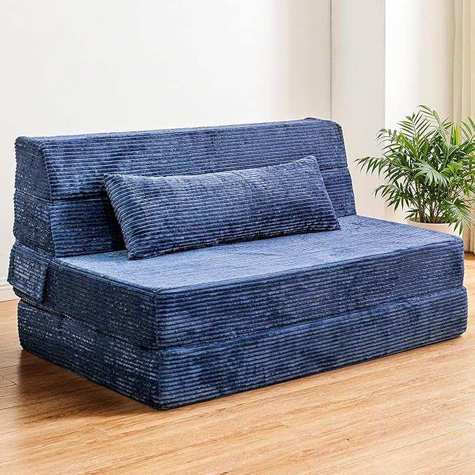Cvortll Folding Sofa Bed, Convertible Sleeper Chair with Pillow, High Density Memory Foam Fold Out Couch, Foldable Mattress Futon Sofa for Living Room/Dorm/Guest Use/Apartment/Home Office