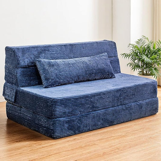 Cvortll Folding Sofa Bed, Convertible Sleeper Chair with Pillow, High Density Memory Foam Fold Out Couch, Foldable Mattress Futon Sofa for Living Room/Dorm/Guest Use/Apartment/Home Office