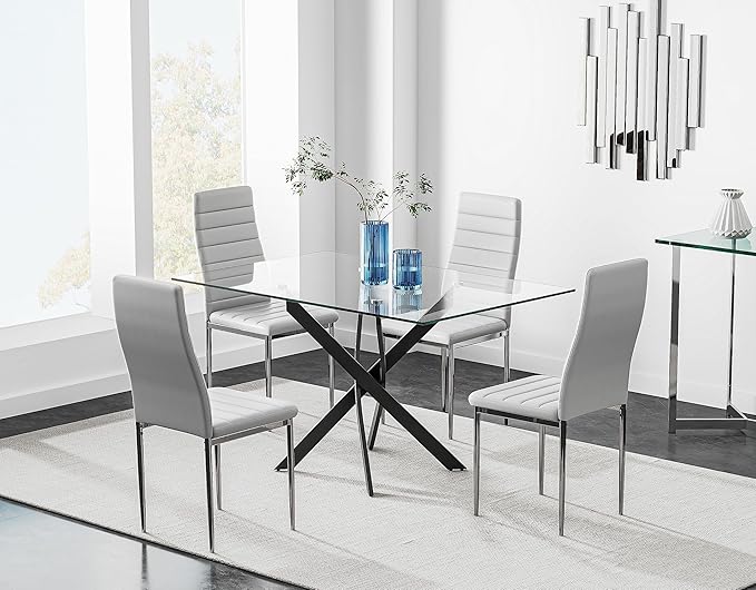 Tempered Glass Dining Table with Black Metal Legs, 47" Modern Rectangular Kitchen Table for Dining Room Kitchen (47.24" * 31.5", Black)