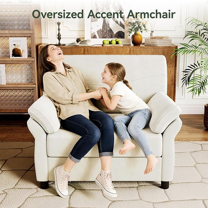 Oversized Accent Chair, 44.5 Inch Beige Chenille Fabric Armchair, Comfy Single Sofa Chair with Padded Arms & Pocket Spring Cushion, Modern Reading Chair for Living Room, Bedroom
