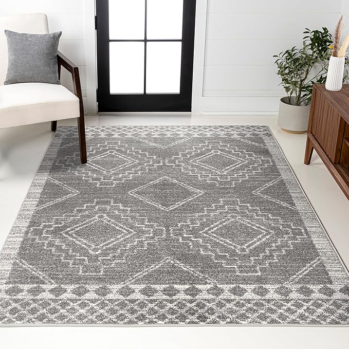 JONATHAN Y Amir Moroccan Beni Souk Gray/Cream Indoor Area Rug, 5x8, Bohemian, Scandinavian, Easy-Cleaning for Living Room, Bedroom, Kitchen, Pet Friendly, Non-Shedding (MOH200C-5)
