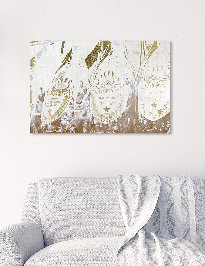 The Oliver Gal Artist Co. Drinks and Spirits Wall Art Canvas Prints 'Vintage Champagne Home Décor, 24" x 16", Gold, White
