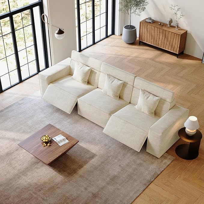 115" Power Sofa,Modular Sectional Couches for Living Room,Modern Large Sofa with Recliners,Comfy Velvet Cloud Couch with Deep Seat,Pet Friendly,Free Combination for Home(Beige)