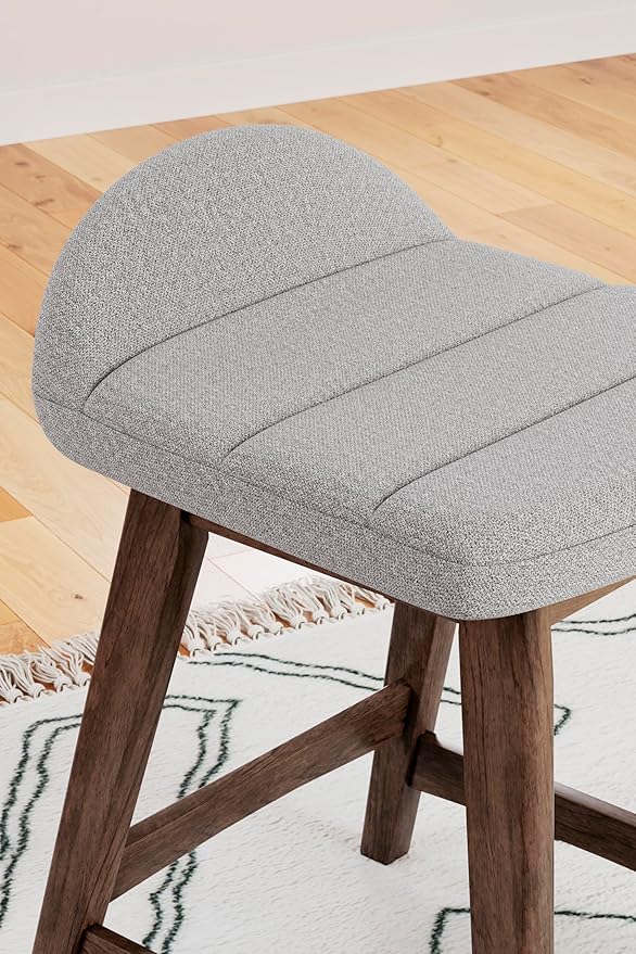 Signature Design by Ashley Lyncott Contemporary Counter Height Upholstered Bar Stool with Foam Cushion, Set of 2, Fabric Upholstery, 24.25", Light Gray & Brown