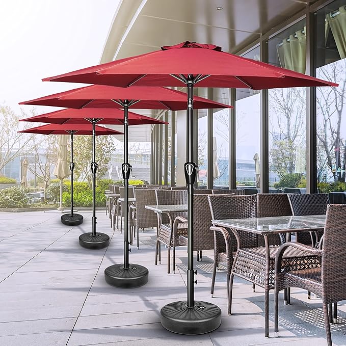 Simple Deluxe 2 Pack 9ft Patio Umbrella Outdoor Table Market Umbrella, 8 Sturdy Ribs for Garden, Deck, Backyard, Pool, Red