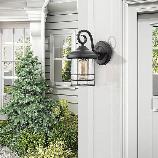 MICSIU 9.8" Single Porch Light, Narrow 5.5" Modern Farmhouse Matte Black Outdoor Wall Sconce, Anti-Rust Metal Exterior Fixture with Seedy Glass for Small Sidelight, Front Door, Garage, ETL Listed