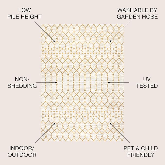 JONATHAN Y Moroccan Geometric Indoor Outdoor Area Rug 4X6 Cream/Yellow, Ourika Textured Weave for Backyard, Patio, Porch, Easy-Cleaning, High Traffic, Pet-Friendly, Non-Shedding (SMB108J-4)