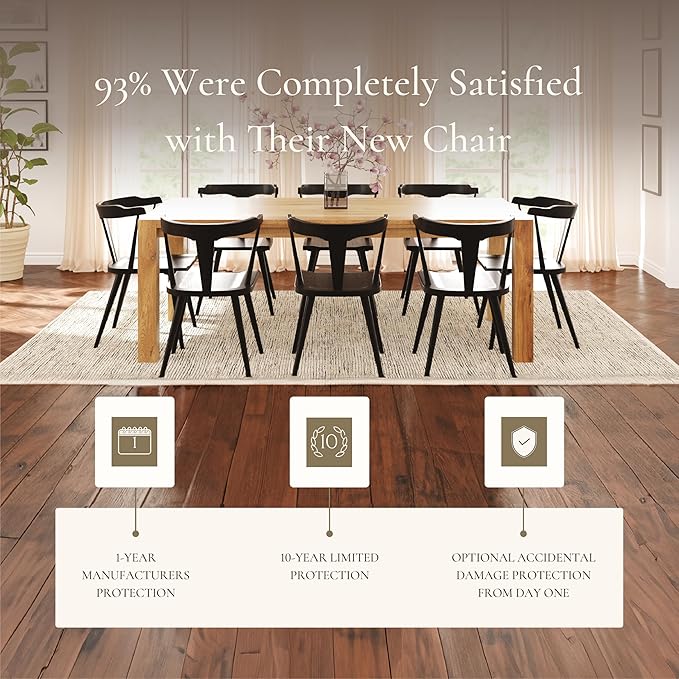 Poly & BARK Mid Century Modern Enzo Black Dining Chair – Solid Oak Wood Splat Back Chair, 18" Seat Height, 32" Tall – Stylish MCM Kitchen & Dining Room Chair - Set of 3